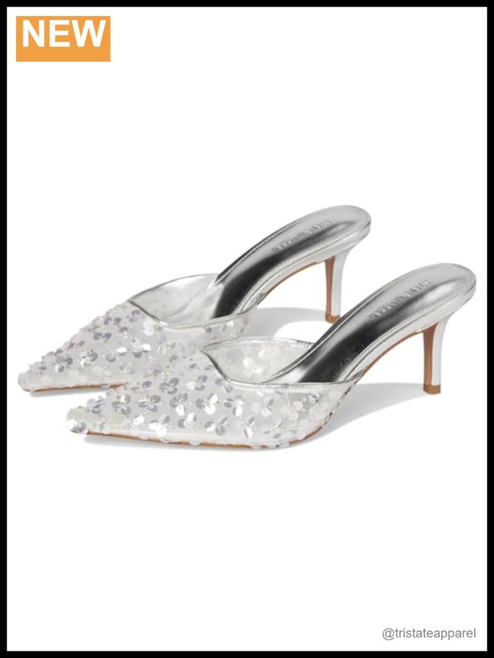Silver Sequin Stiletto Heel Pointed Toe Mule Formal Pump